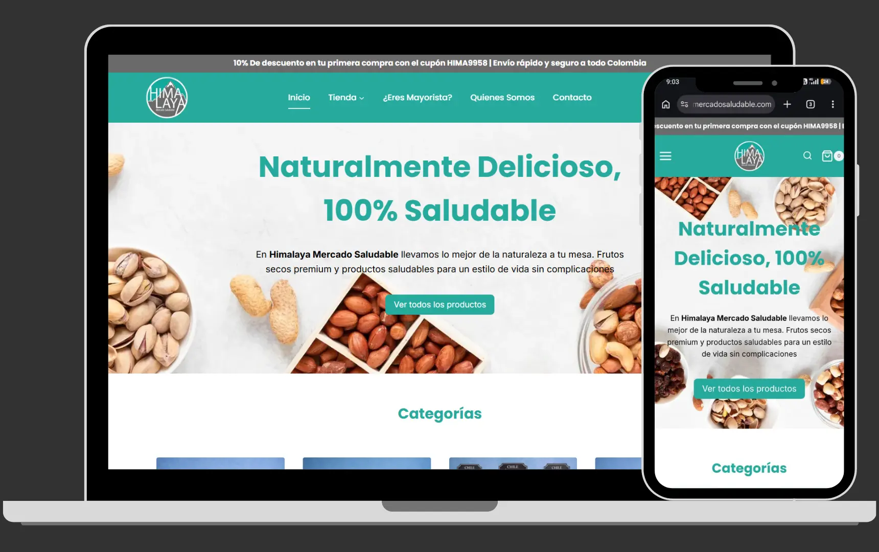 Ecommerce de mercado saludable hecha por agencia de diseño web en medellin Sodecompany