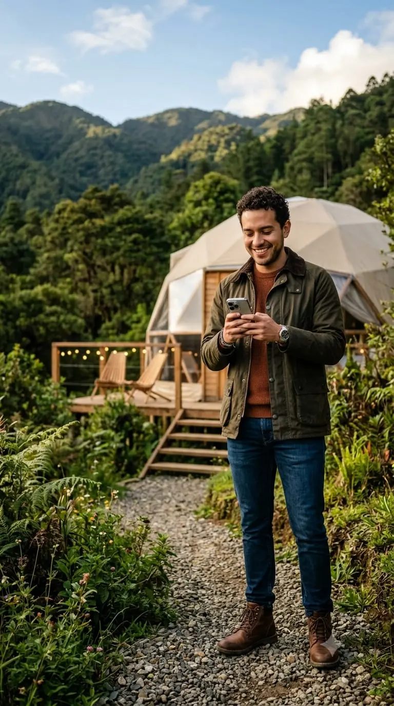 Dueño de un glamping en antioquia gestionando reservas automáticamente